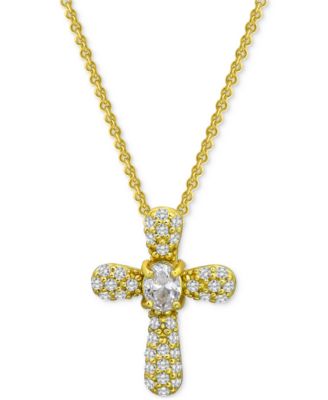 Cubic Zirconia Cross Pendant Necklace (1/2 c.t. t.w.) in 18k Gold Over Sterling Silver, 16" + 2" extender, Exclusively at Macy's
