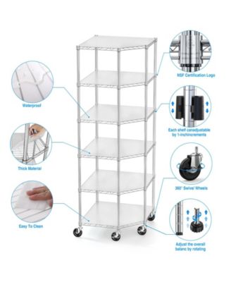 6 Tier Shelf Corner Wire Shelf Rack Pentagonal Shelves with Wheels Adjustable Metal Heavy Duty Free Standing Corner Storage Display Chrome Rack for Bathroom, Living Room, Kitchen - Chrome
