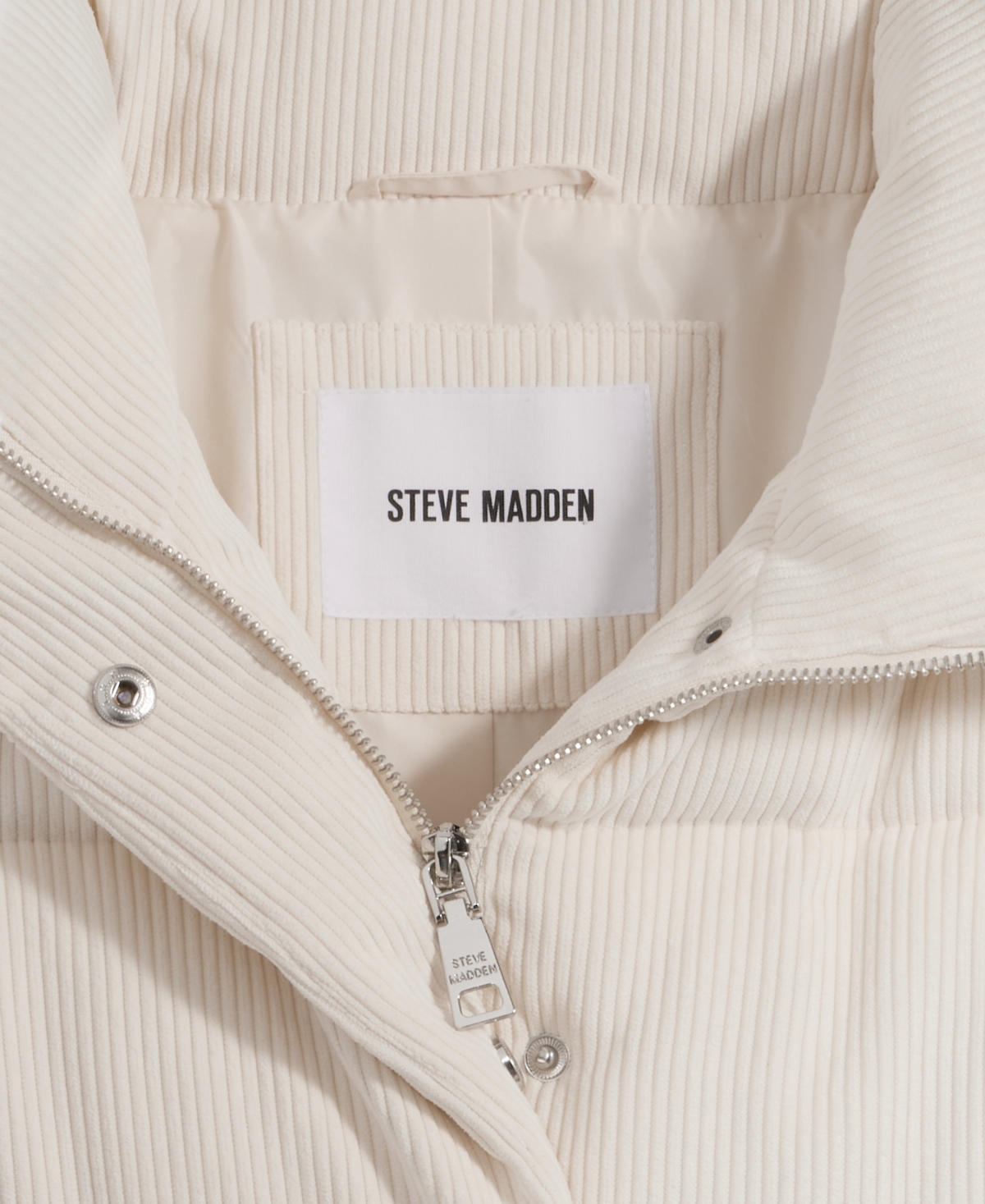 Steve Madden Women's Corduroy Zip-front Puffer Coat In Neutral