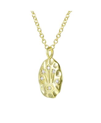 14K Gold Plated Cubic Zirconia Hammered Pendant Necklace