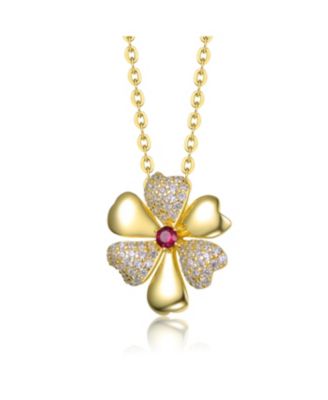 Sophisticated 14k Gold Plated Pave Flower Pendant Necklace