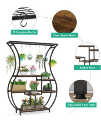 6-Tier Plant Stand, 70.9 Inch Tall Plant Shelf with 10 Hanging Hooks, Vase Shape Ladder Plant Stand, Multi-Purpose Plant Display Rack