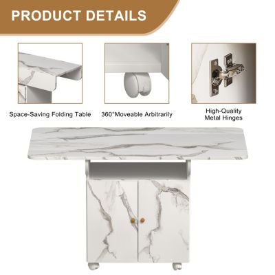 47" Wood Removable Entryway Table with 6 Wheels Folding Dining Table