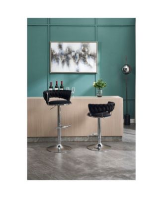 Black Velvet Bar Stools (Set of 2) - Chrome Base, Adjustable