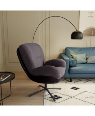 Chenille Lounge Chair with Faux Leather & Metal Base