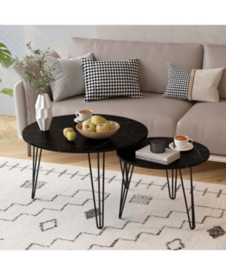 27.56" Round Marble Coffee & End Table Set