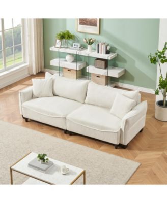 Beige Corduroy Sofa Bed with Pillows for Living Room