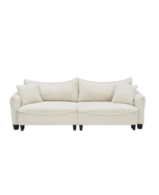 Beige Corduroy Sofa Bed with Pillows for Living Room