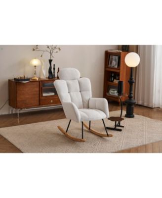 Teddy Fabric Nursery Rocking Chair with Padded Seat and Pillows