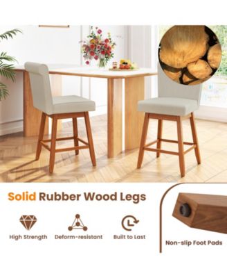 27 Inch Counter Height Bar Chairs with Rubber Wood Legs Set of 2-Beige