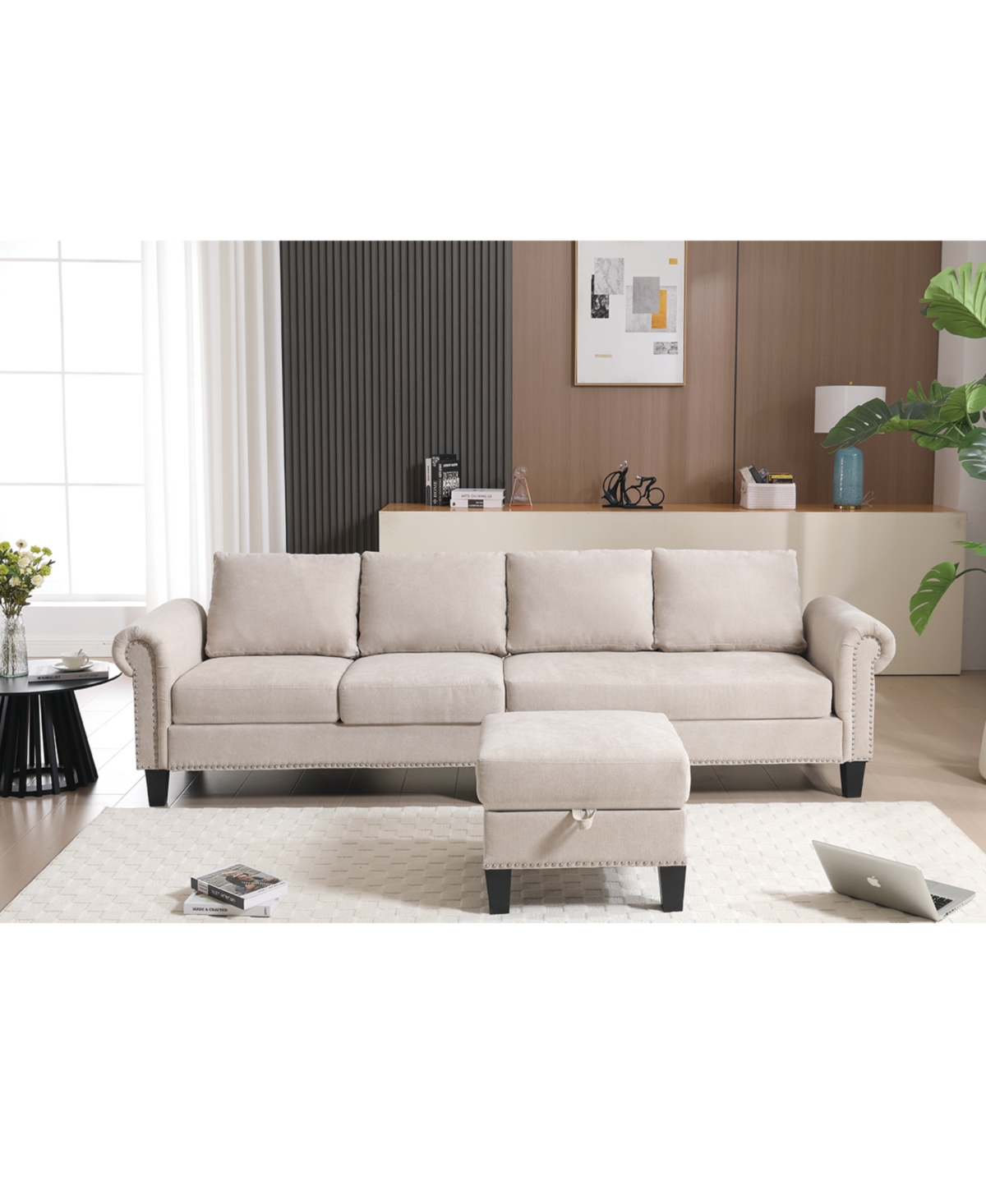 Streamdale Furniture Convertible Sectional Sofa with Storage & Ottoman
