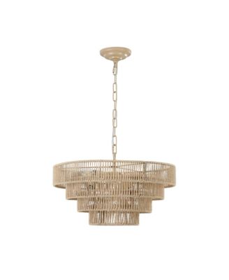 Bohemian style Woven Pendant Light 19.7 Inch Rattan Ligh Large Rattan Pendant Light with 4-Tier Rattan Chandelier