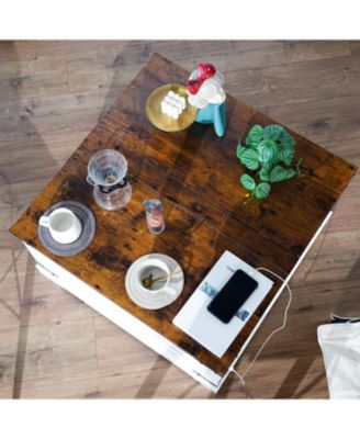 80cm MDF Lift-Top Barn Door USB Charging Coffee Table