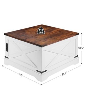 80cm MDF Lift-Top Barn Door USB Charging Coffee Table