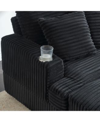 Streamdale Corduroy Armchair & Ottoman Set with Cup Holder