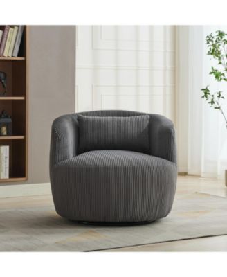 Streamdale 34" Corduroy Swivel Barrel Chair w/ Pillow - Charcoal