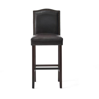 Streamdale Walnut Brown Reconstituted Bycast Leather Barstools with Rubberwood Legs (Set of 2)