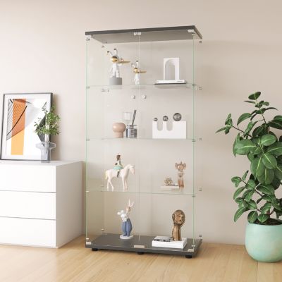 Black 4-Shelf Glass Display Cabinet