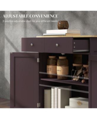 Sideboard with Solid Wood Countertop, Modern Kitchen Storage Cabinet, Coffee Bar Cabinet with 2 Drawers, Doors and Adjustable Shelf, Coffee