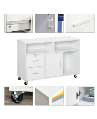 Printer Stand Home Office Mobile Cabinet Organizer Desktop with Caster Wheels, 2 Locking Breaks and Drawer, White