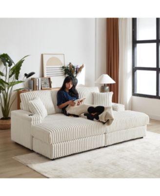 Cozy 84" Corduroy Sofa with Storage, Ottomans, and Pillows