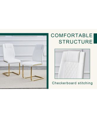 Streamdale Elegant White Marble Table (31.5") & 4 PU Chairs with Gold Accents