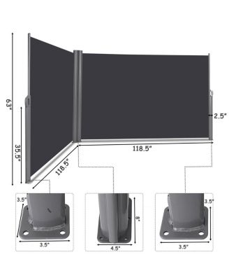 237 x 63 Inch Patio Retractable Double Folding Side Awning Screen Divider
