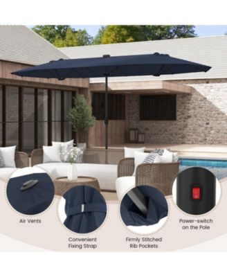 13FT Double-sided Patio Umbrella with Solar Lights for Garden Pool Backyard