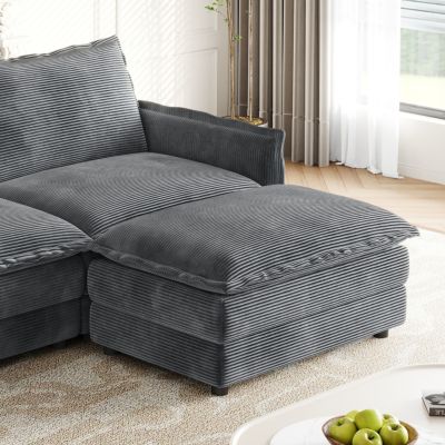 Corduroy 4-Seater Cloud Couch with Footrests & Cushions