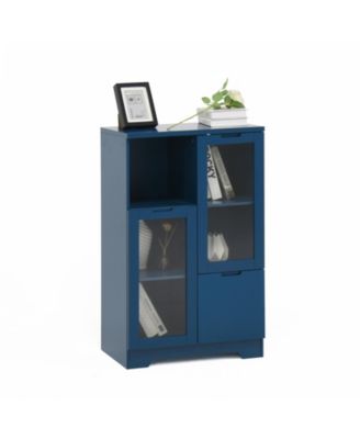 Blue Wooden Floor Cabinet with Glass Doors