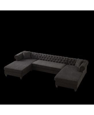Modern Chenille 3-Piece U-Sofa with Chaise Longue