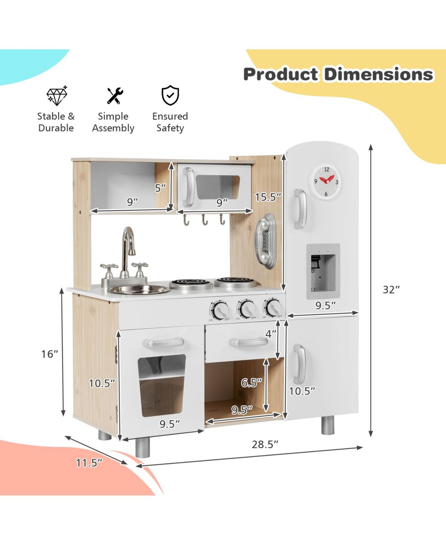 Детская игрушка Mecale Wooden Water Dispenser Play Kitchen, Ages 3+, цвет: Серый — фото 3