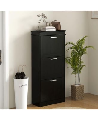 Shoe Cabinet for Entryway, Narrow Shoe Rack Storage Organizer with 3 Flip Drawers and Adjustable Shelves for 15 Pairs of Shoes, Black