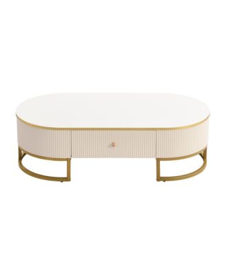 Streamdale Modern Oval Coffee Table with Drawers,Curved Profile Design, Gold Metal Decor, Center Table for Living Room in 47.2"