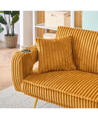 Streamdale White Corduroy Sofa with Pillows - Minimalist Living Room/Study