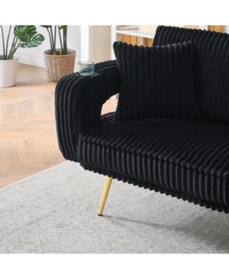 Corduroy Sofa with Pillows - Minimalist Living Room/Study