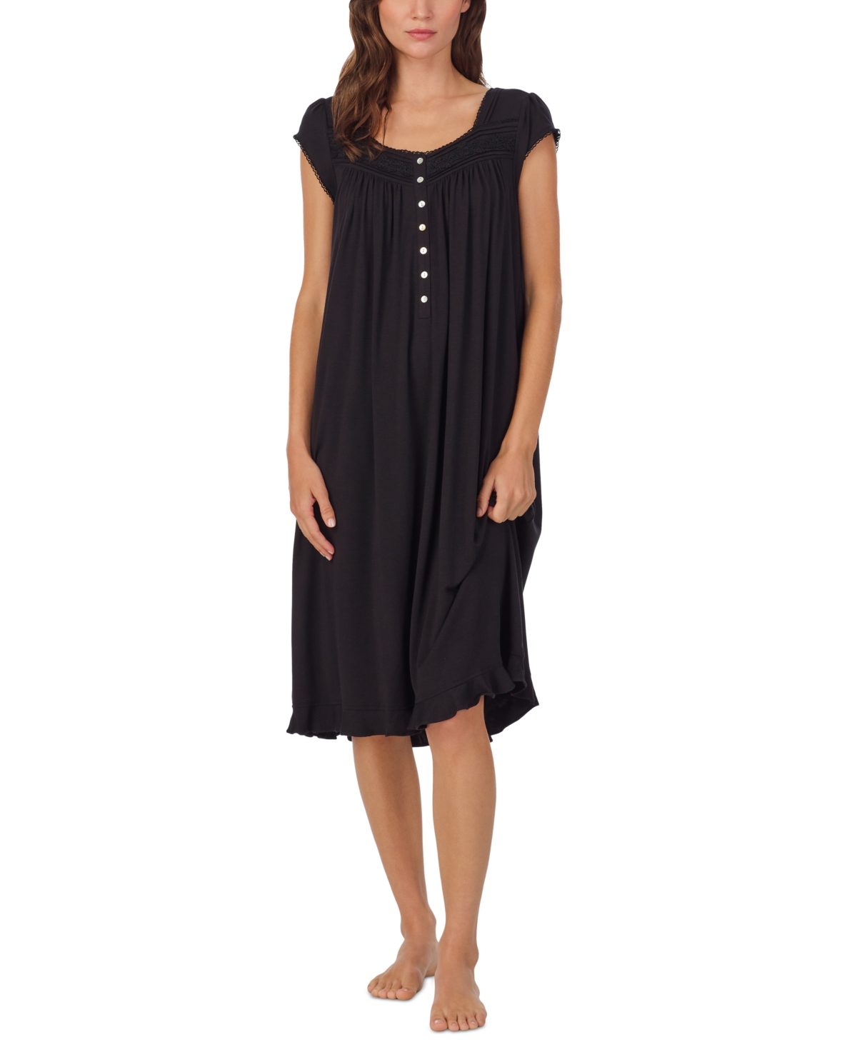 Women's Lace-Trim Waltz Nightgown - Black