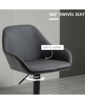 Adjustable Bar Stools, Swivel Counter Height Barstools with Footrest and Back, PU Leather and Steel Round Base, for Kitchen Counter and Dining Room, Set of 2, Black