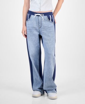 Juniors' Mixed Media Denim Sweatpants