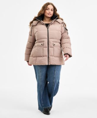Steve Madden - Plus Size Hooded Utility-Pocket Puffer Coat