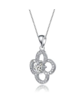 Elegant White Gold Plated Flower Shape Cubic Zirconia Pendant Necklace