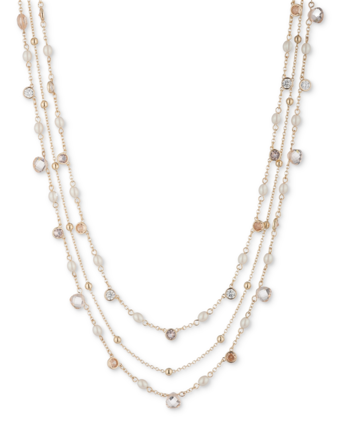 Ralph Lauren Gold-tone Silk Bead Three-row Collar Necklace, 16" + 3" Extender