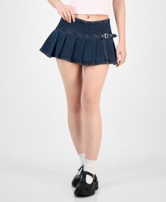 Juniors' Pleated Denim Mini Skort