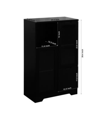 Black Floor Cabinet with Glass Doors & Shelves