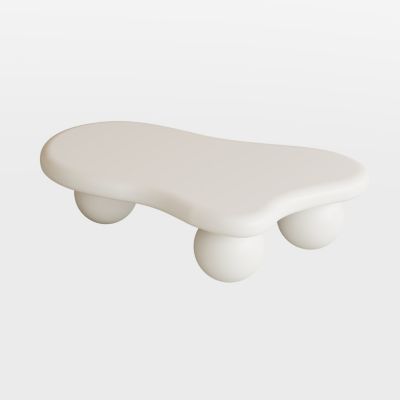 Streamdale 40 Inch Cloud Shaped Coffee Table with 3 Ball Legs for Living Room, Cream White