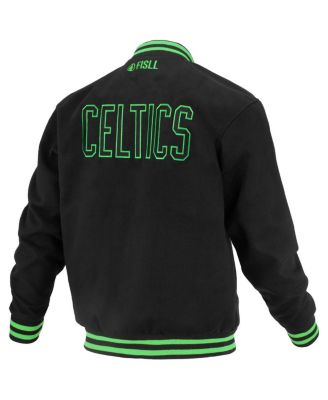 Men's and Women's Black Boston Celtics Logo Man Shadow Collection Full-Snap Varsity Jacket