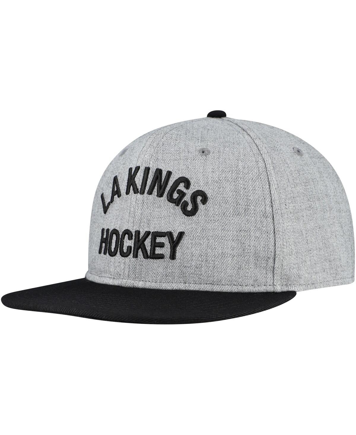 Fanatics Men's Heather Gray/black Los Angeles Kings Elements Flat Brim Leather Strap Back Hat