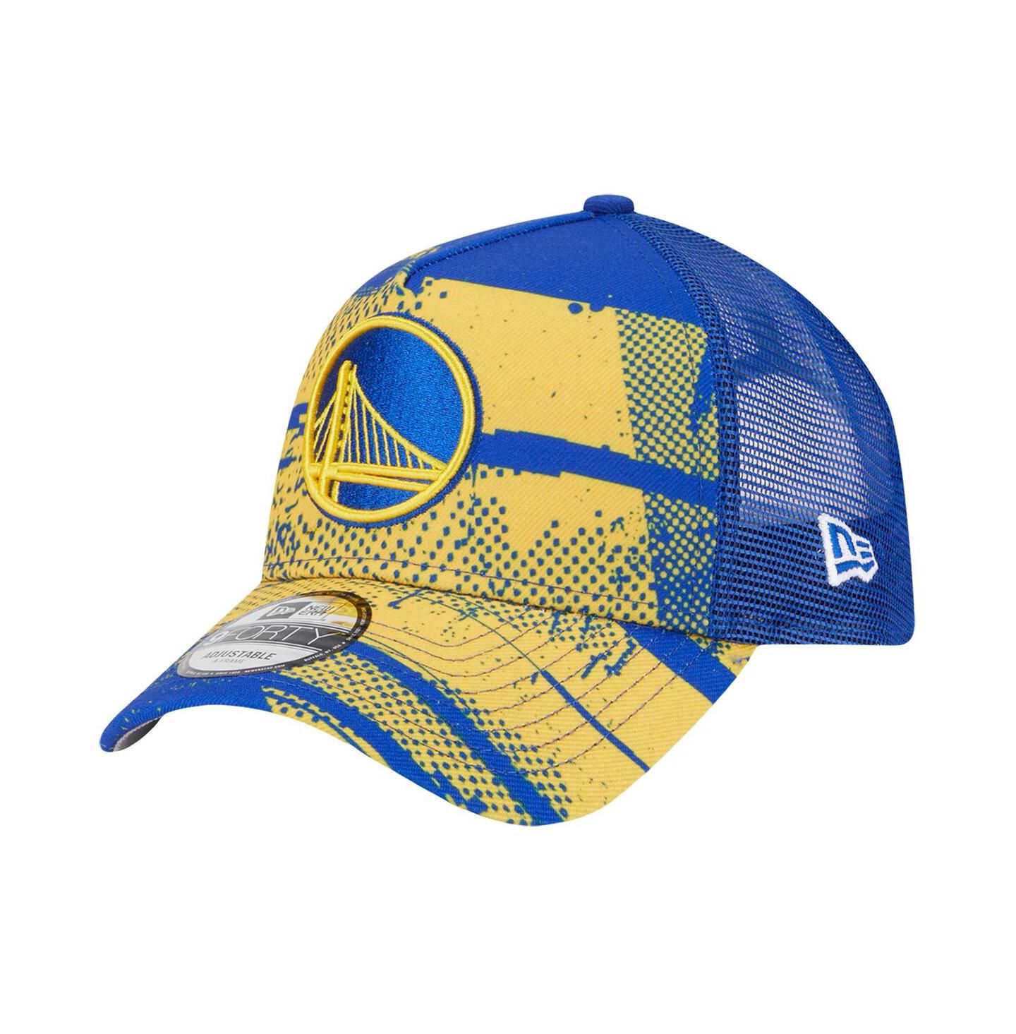 Мужская кепка New Era Royal/Gold Golden State Warriors Tip Off A-Frame Trucker 9FORTY Adjustable Hat — фото 3