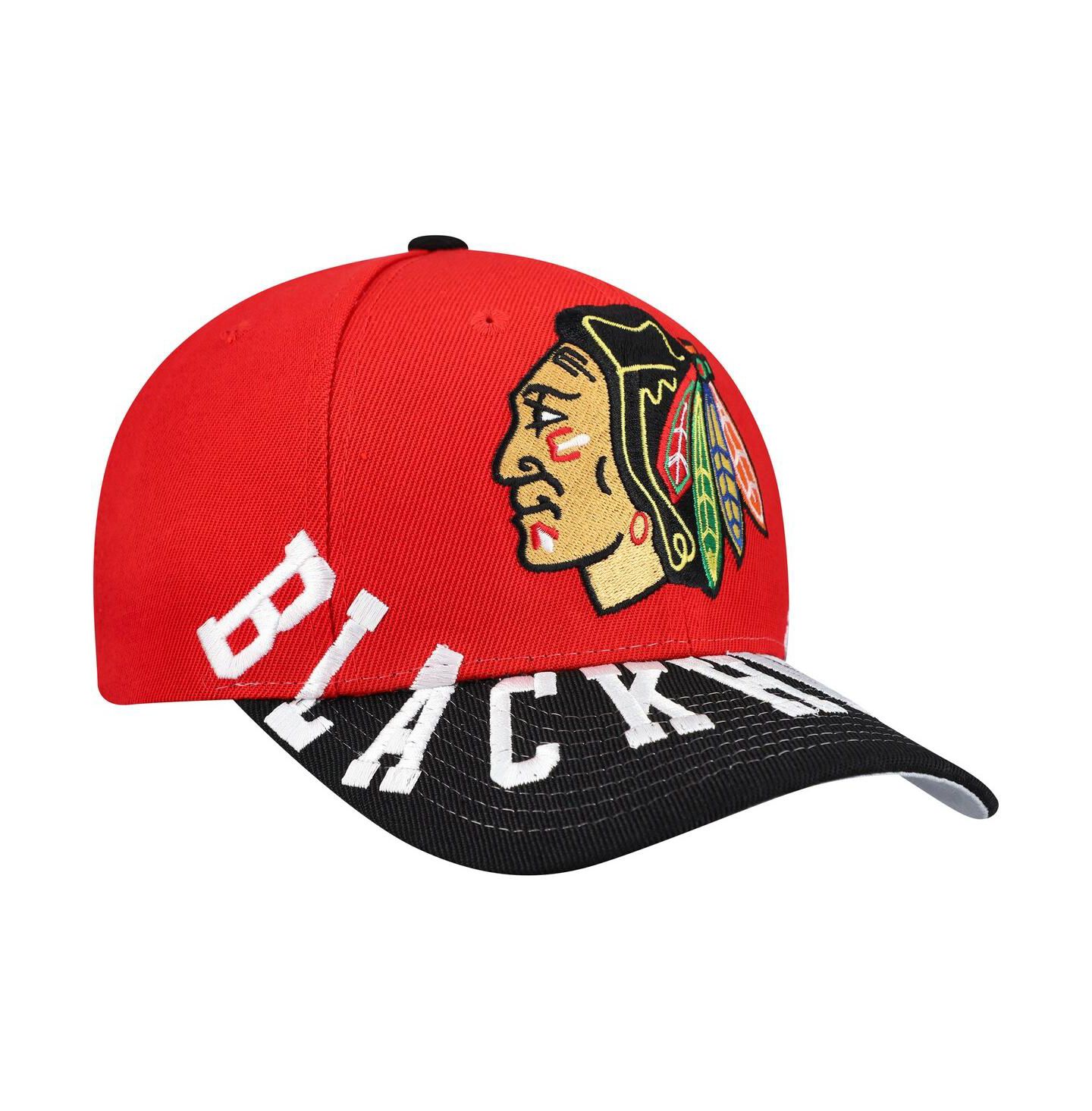 Мужская кепка Mitchell & Ness Red/Black Chicago Blackhawks Underarch Two-Tone Pro Crown Snapback Hat — фото 3
