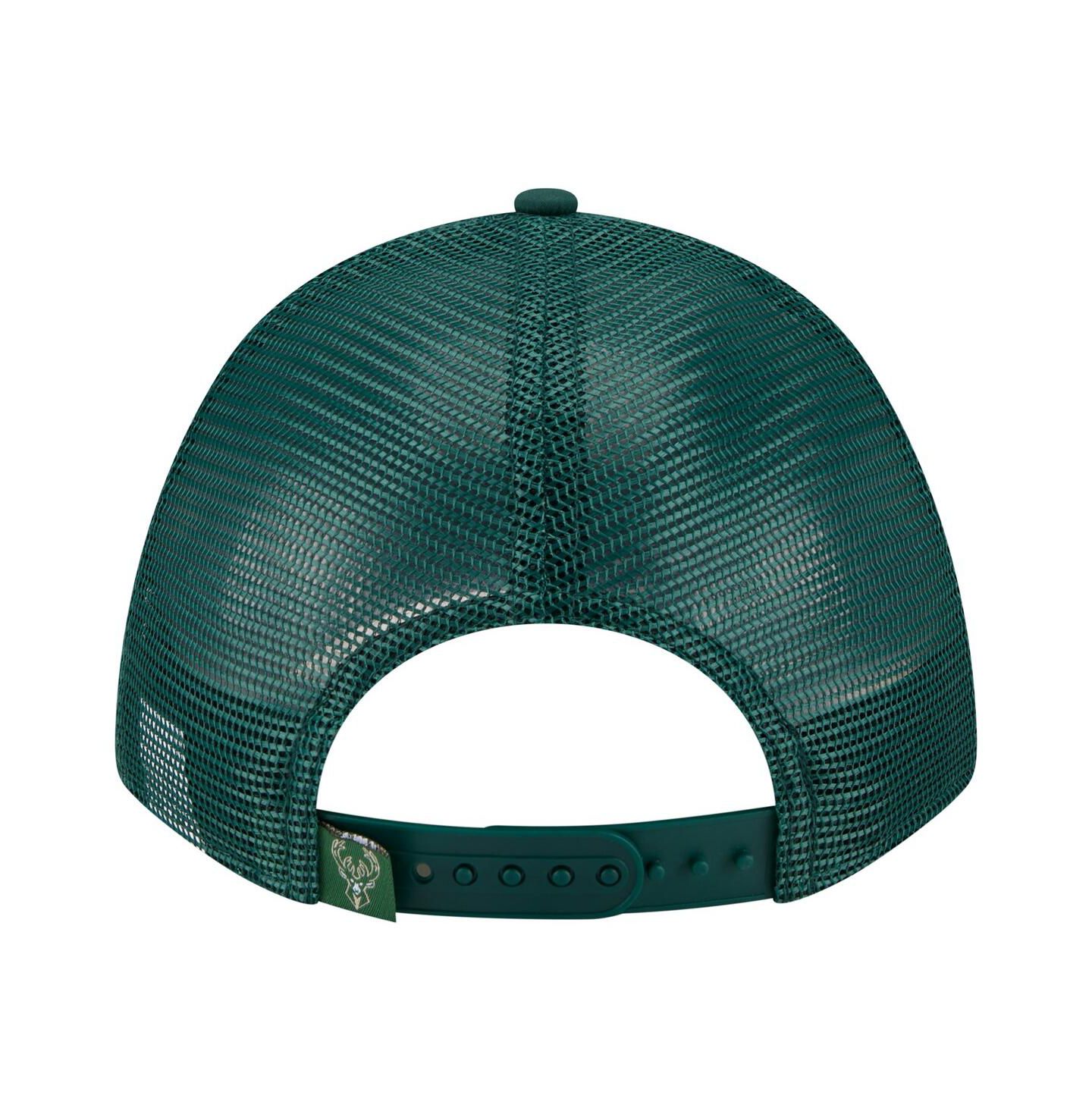 Мужская кепка New Era Hunter Green Milwaukee Bucks Minimalist A-Frame 9FORTY Trucker Hat — фото 4